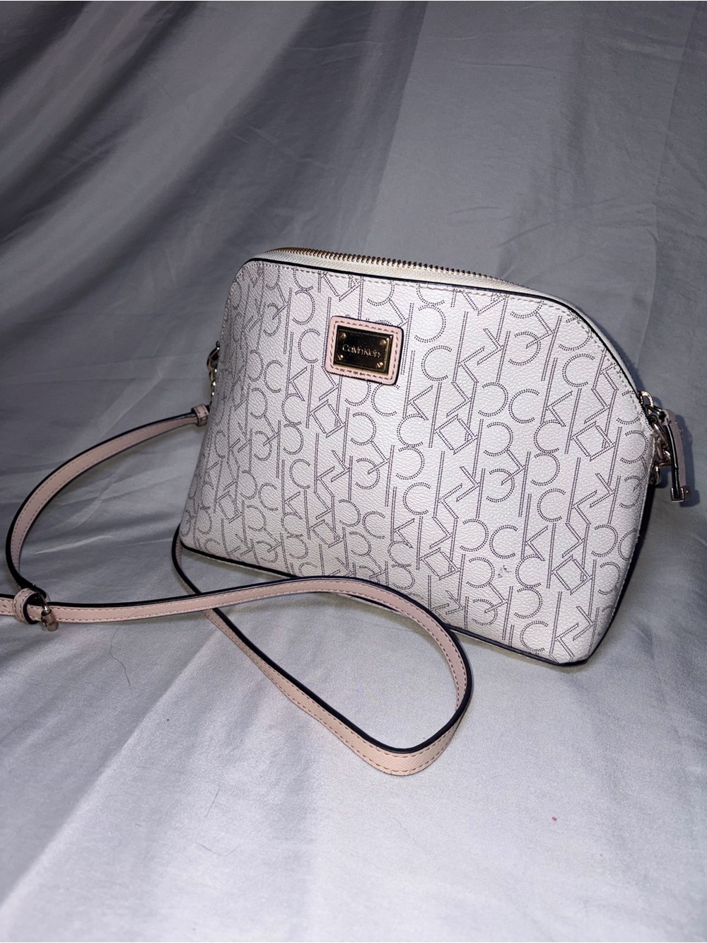 Calvin Klein Cream and Light Pink Monogram Crossbody Bag
